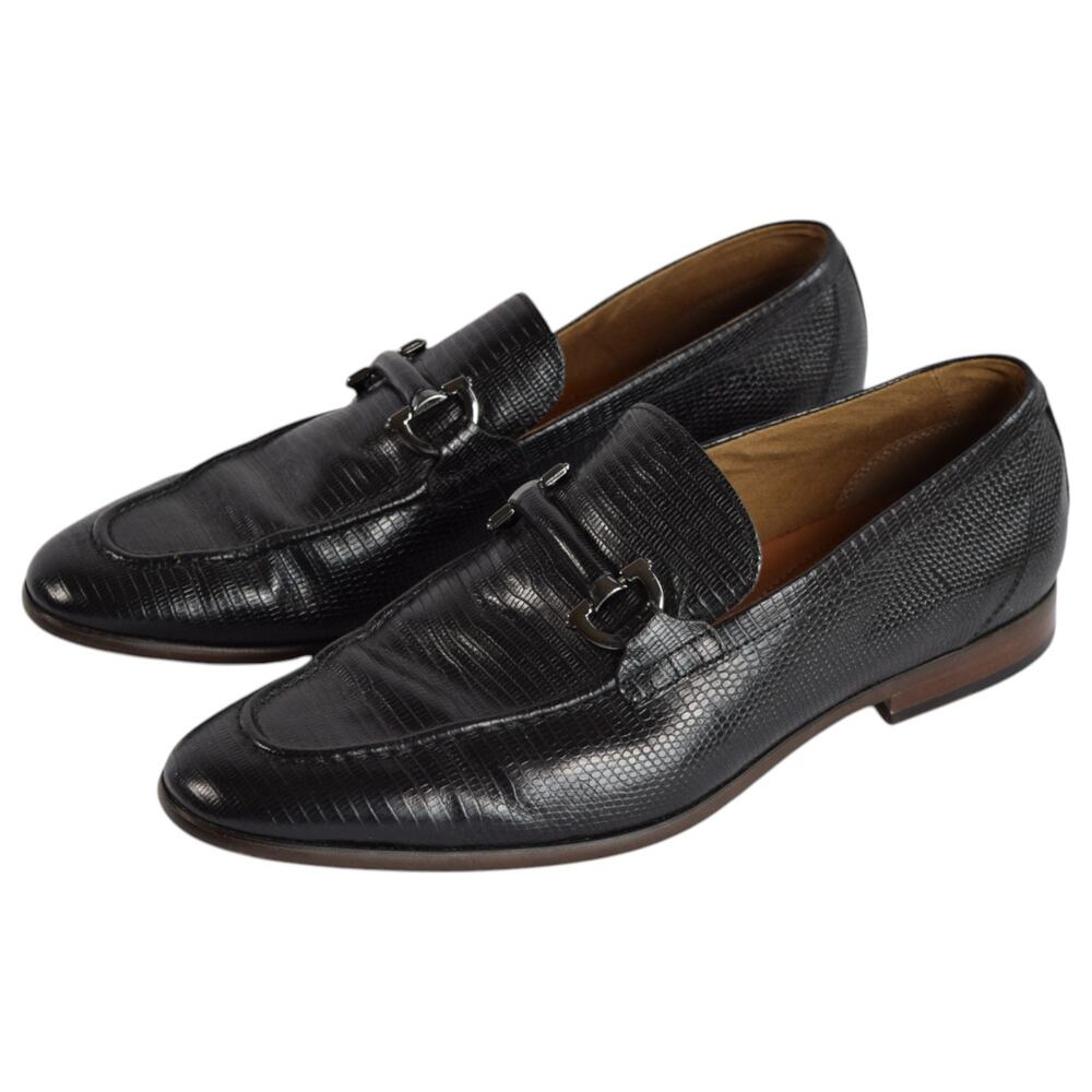Aldo Men's Black Lizard Embossed Leather Bit Loafers Dress Shoes Size 9 M